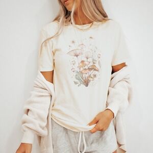 Botanical Mushroom Wildflower Graphic Tee Natural Earthy Art